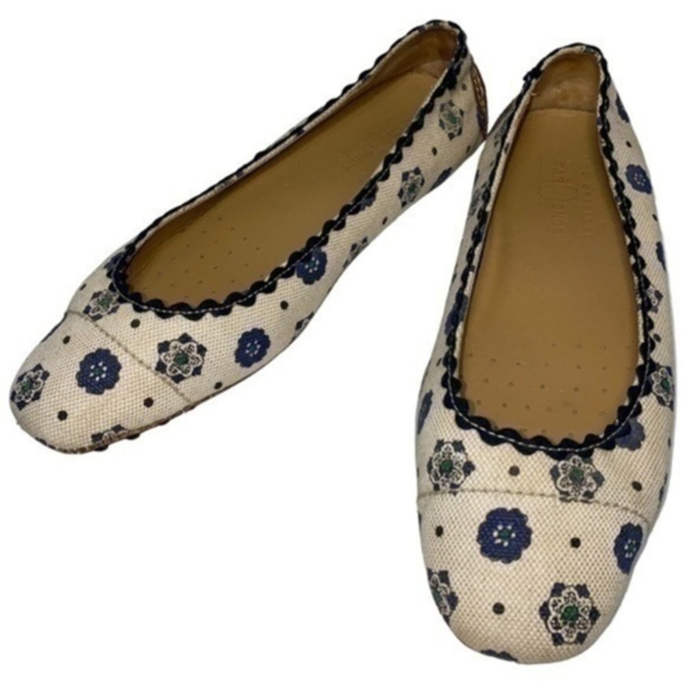 The Original Car Shoe Women’s Size 38 7 Cream Navy Blue Canvas Driving Shoes